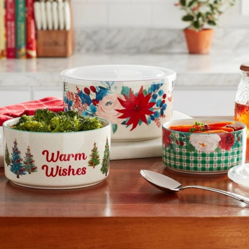New Pioneer Woman Wishful Winter Holiday Nesting Bowl Set